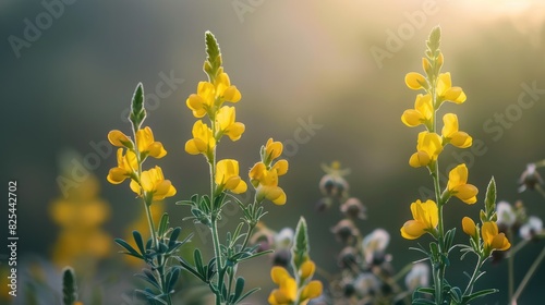 Yellow flowers of Crotalaria spectabilis bloom during the winter season photo