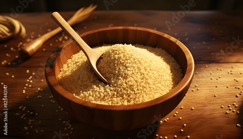 quinoa in an earthen bow Healthy food in a wooden bowl