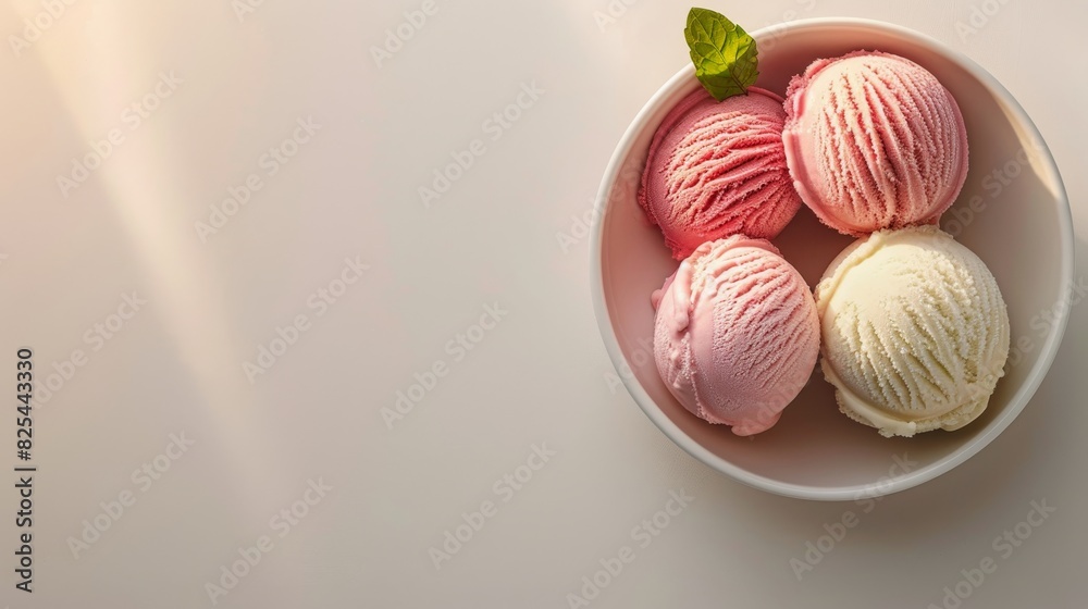 Three Scoops of Ice Cream With Raspberries in a Bowl Three Scoops of Ice Cream With Raspberries in a Bowl