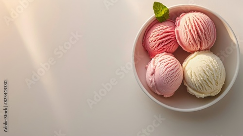 Three Scoops of Ice Cream With Raspberries in a Bowl
