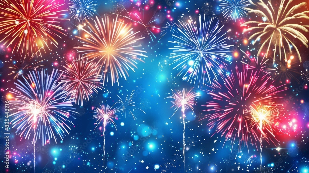 Naklejka premium Bursting Fireworks Illuminate the Night Sky