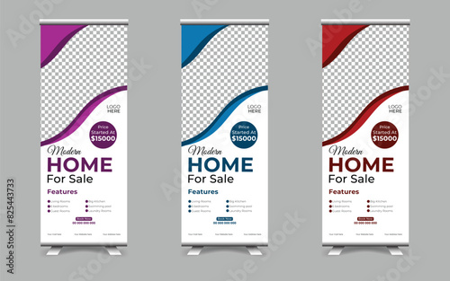 home for sale real estate roll up banner. Real estate roll-up banner, Business roll up banner, pull up banner, or x banner print template. roll up banner design.