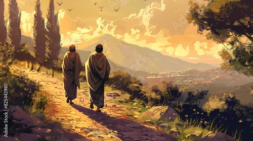 Basic illustration of Jesus on the road to Emmaus