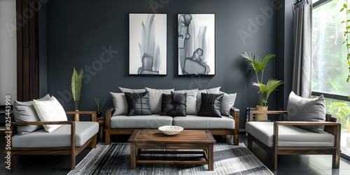 Contemporary take on sophisticated Asian Indian living room with dark grey color palette. Concept Home Decor, Asian Indian, Contemporary, Dark Grey, Sophisticated