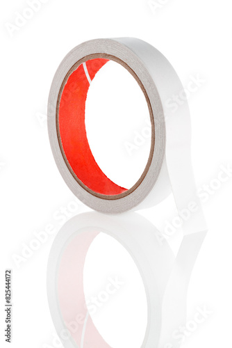 Double sided adhesive foam tape isolated on white background. Close-up. Full depth of field.