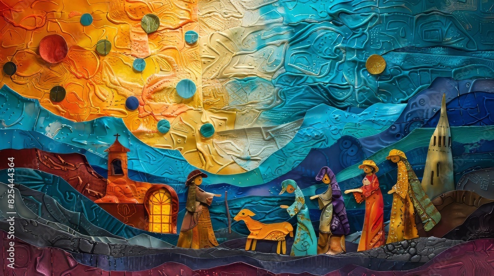 Fototapeta premium Bold abstract colors creating a sense of awe in the Nativity scene