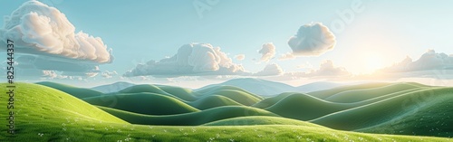 Rolling Green Hills Under Cloudy Sky © BrandwayArt