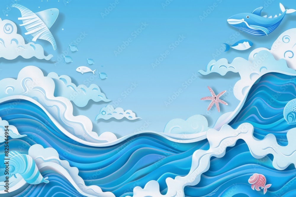 World Ocean Day banner design with a blue water wave background. view of ocean waves in the background and copy space for international World Ocean Day in the modern style. World Ocean Day banner design with a blue water wave background. view of ocean waves in the background and copy space for international World Ocean Day in the modern style.