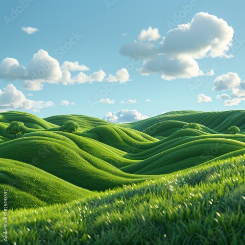 Rolling Hills With Green Grass and Clouds