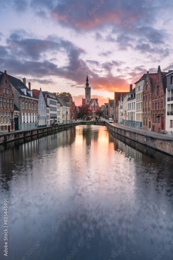 Canal in Bruges during Sunset Canal in Bruges during Sunset