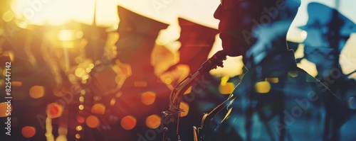 The United States Marine Band performs at a sunset parade at Marine Barracks Washington, D.C. in the style of Double exposure photo