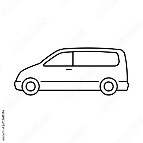 Minivan icon. Black contour linear silhouette. Editable strokes. Side view. Vector simple flat graphic illustration. Isolated object on a white background. Isolate.