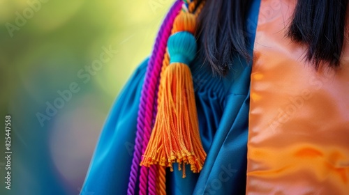 Colorful Tassel Hanging From Blue Curtain © ArtCookStudio