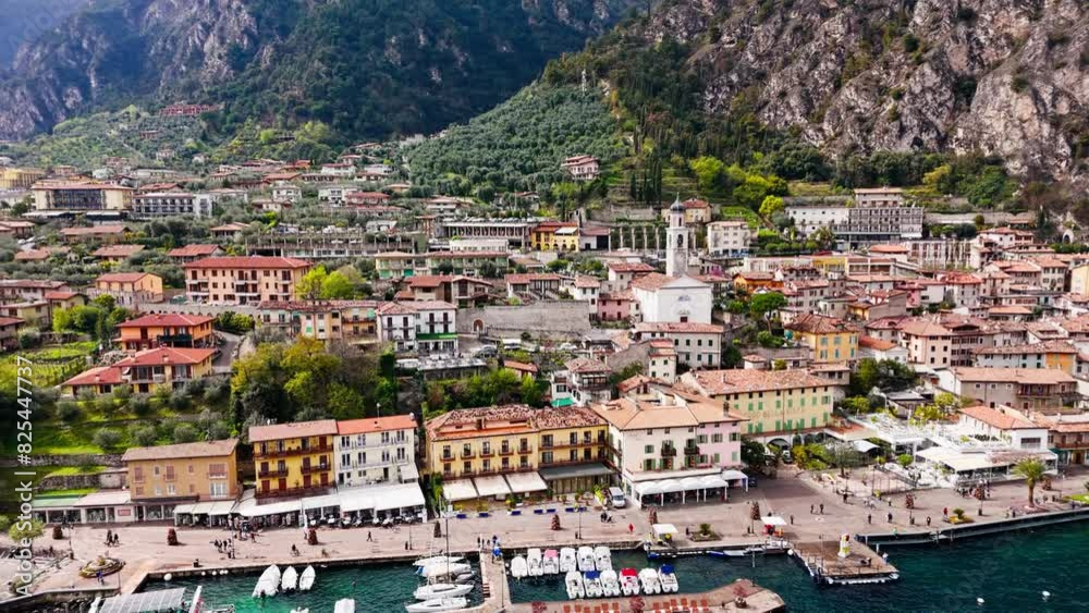 Aerial view of Limone sul Garda, Italian town on Lake Garda, popular holiday location in Italy Aerial view of Limone sul Garda, Italian town on Lake Garda, popular holiday location in Italy