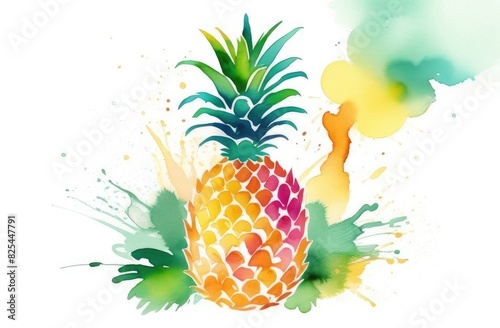 pineapple on white background watercolor illustration.
