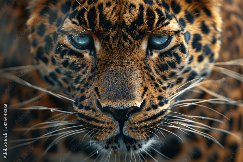 Fototapeta premium Close Up of a Leopards Face With Blue Eyes