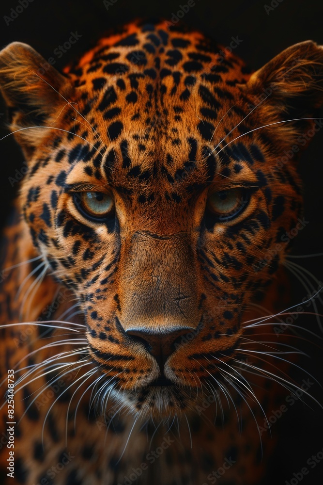 Fototapeta premium Close Up of a Leopards Face on Black Background