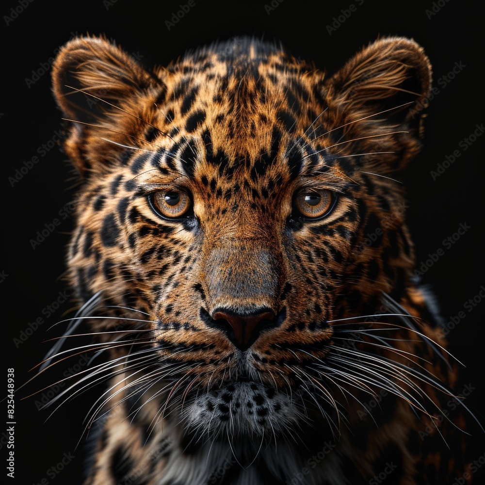 Close Up of Leopards Face on Black Background