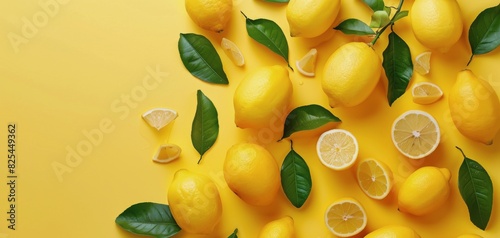 Group of Lemons on Yellow Background