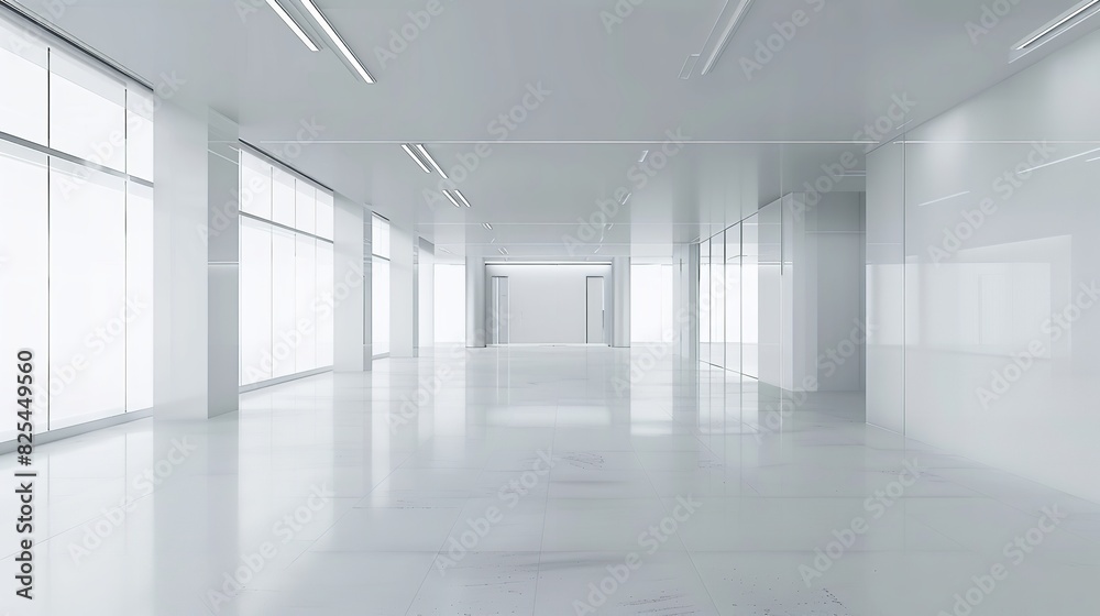 White Open Space Office Interior with Blank Walls
White Open Space Office Interior with Blank Walls