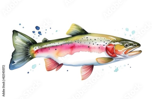 Rainbow trout on a white background watercolor illustration.