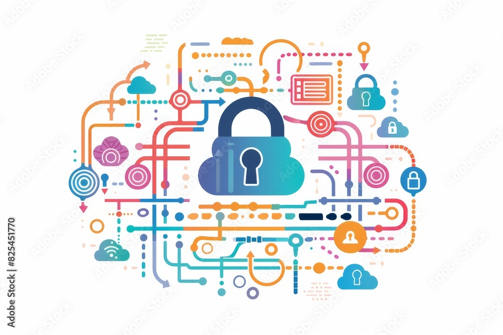 Encrypted Digital Landscape: Close Up View of a Laptop Screen with Advanced Security Icons Encrypted Digital Landscape: Close Up View of a Laptop Screen with Advanced Security Icons