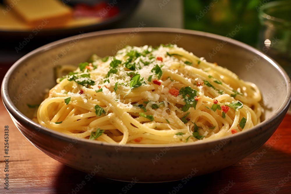 Classic Italian pasta dish with spaghetti, pancetta, and fresh herbs. Classic Italian pasta dish with spaghetti, pancetta, and fresh herbs.