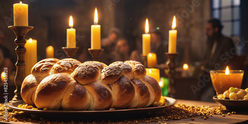 challah shabbat with candle.  photo