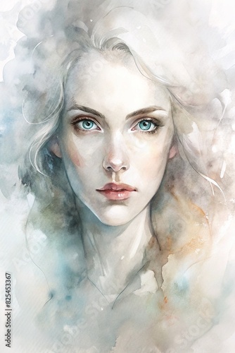 Romantic portrait of a beautiful young girl. Watercolor style.