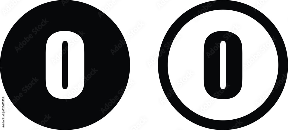 Round number 0 icon set in two styles isolated on white background . Number zero icon vector