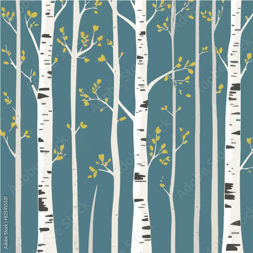 Birch tree pattern. Seamless vector illustration pattern with autumn birch trees. Perfect for textile, wallpaper or print design. Fabric Design for wallpapers, web site background, postcard.