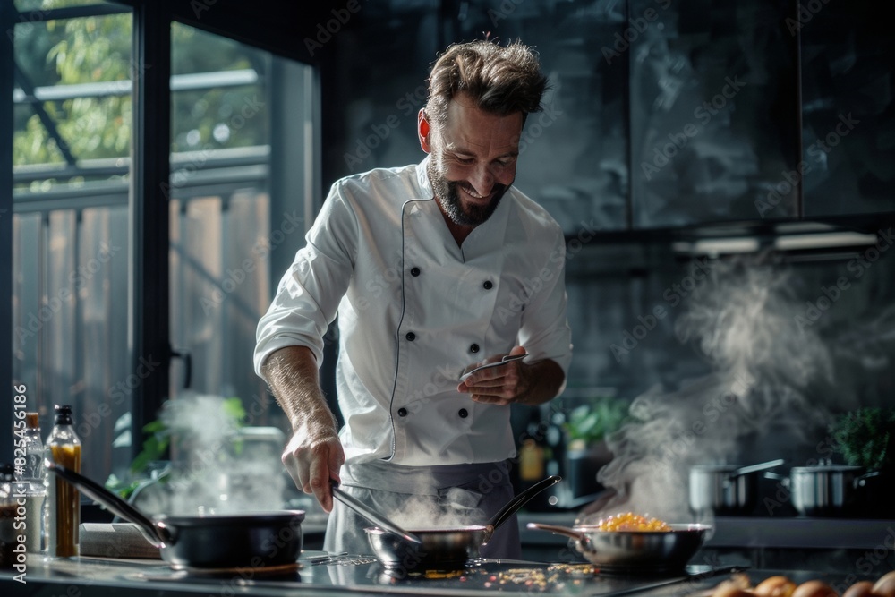 Chef cooks in the modern kitchen, AI generated Chef cooks in the modern kitchen, AI generated