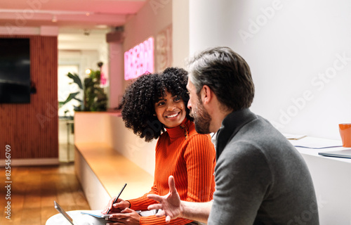 Engaged coworkers in a creative office setting