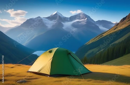 Tourist tent against the backdrop of mountains