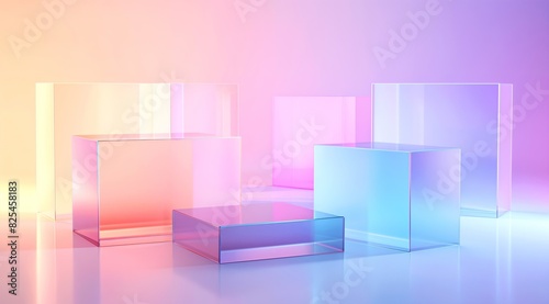 The glass podium is transparent with a color background for presenting a product and templates design, background, Mock Up