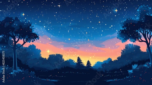 Night Sky Painting With Stars and Trees