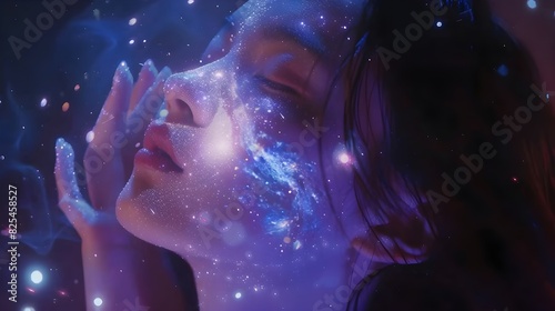 A close-up shot of girl in supernova theme