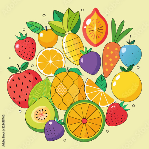 Fruit collection in flat hand drawn style  illustrations set.