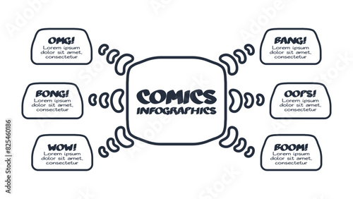 Comics infographic with 6 steps, options, parts or processes. Business data visualization. Creative infographic template