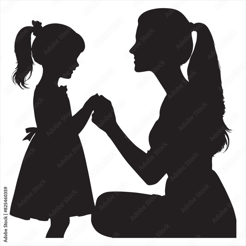Mom And Daughter Silhouette Vector Images  with white background