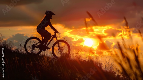 Wallpaper Mural Dynamic silhouette of a woman mountain biking on rugged trails at sunset. Torontodigital.ca