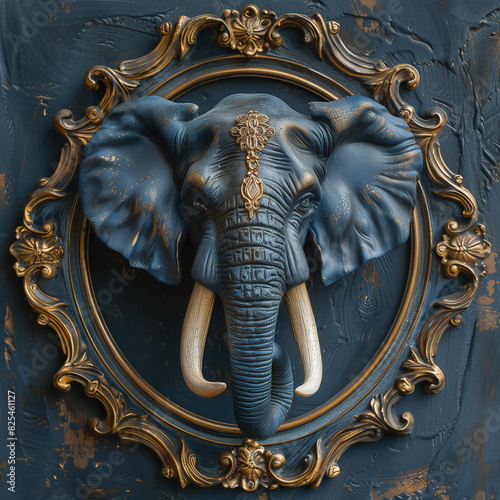 Elegant Elephant Head in Ornate Frame photo