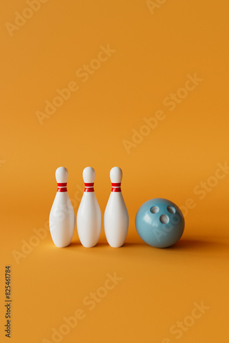 Bowling Pins and Ball on Warm Orange Background