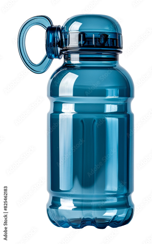 Durable blue water bottle with loop handle, cut out - stock png. Durable blue water bottle with loop handle, cut out - stock png.
