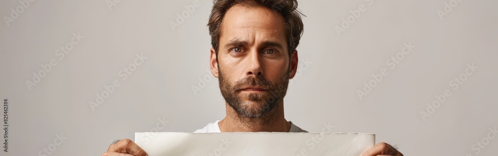 Man Holding Piece of Paper in Front of Face Man Holding Piece of Paper in Front of Face