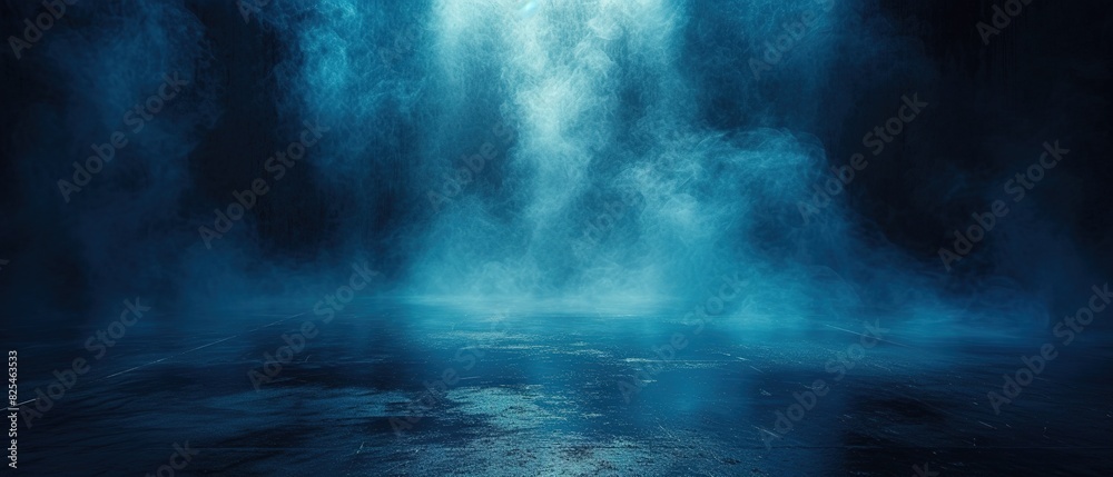 Dark street, wet asphalt, reflections of rays in the water. Abstract dark blue background, smoke, smog. Empty dark scene, neon light, spotlights. Concrete floor. Dark street, wet asphalt, reflections of rays in the water. Abstract dark blue background, smoke, smog. Empty dark scene, neon light, spotlights. Concrete floor.