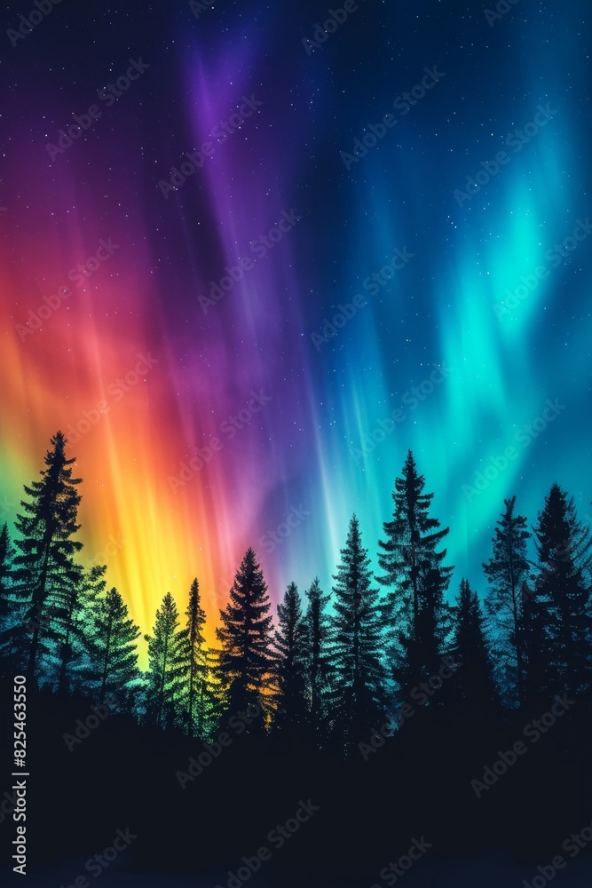 Beautiful aurora northern lights in night sky with snow forest in winter. Beautiful aurora northern lights in night sky with snow forest in winter.