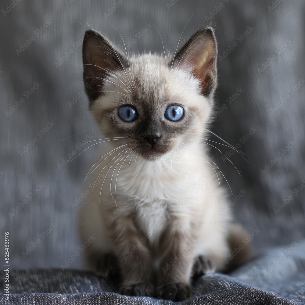 Siamese Kitten With Blue Eyes Sitting on a Blanket