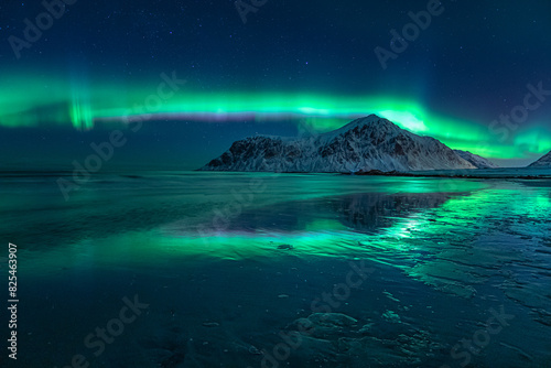 Northern Lights over Mountain and Beach