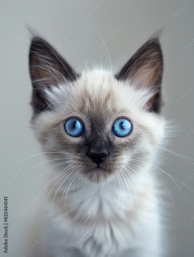 Siamese Kitten With Blue Eyes Sitting on Table